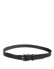 Men Black Leather Metal Buckle Belt