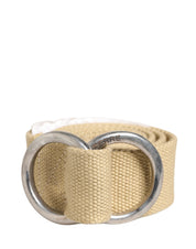 Men Beige Canvas Silver Metal Buckle Cintura Belt