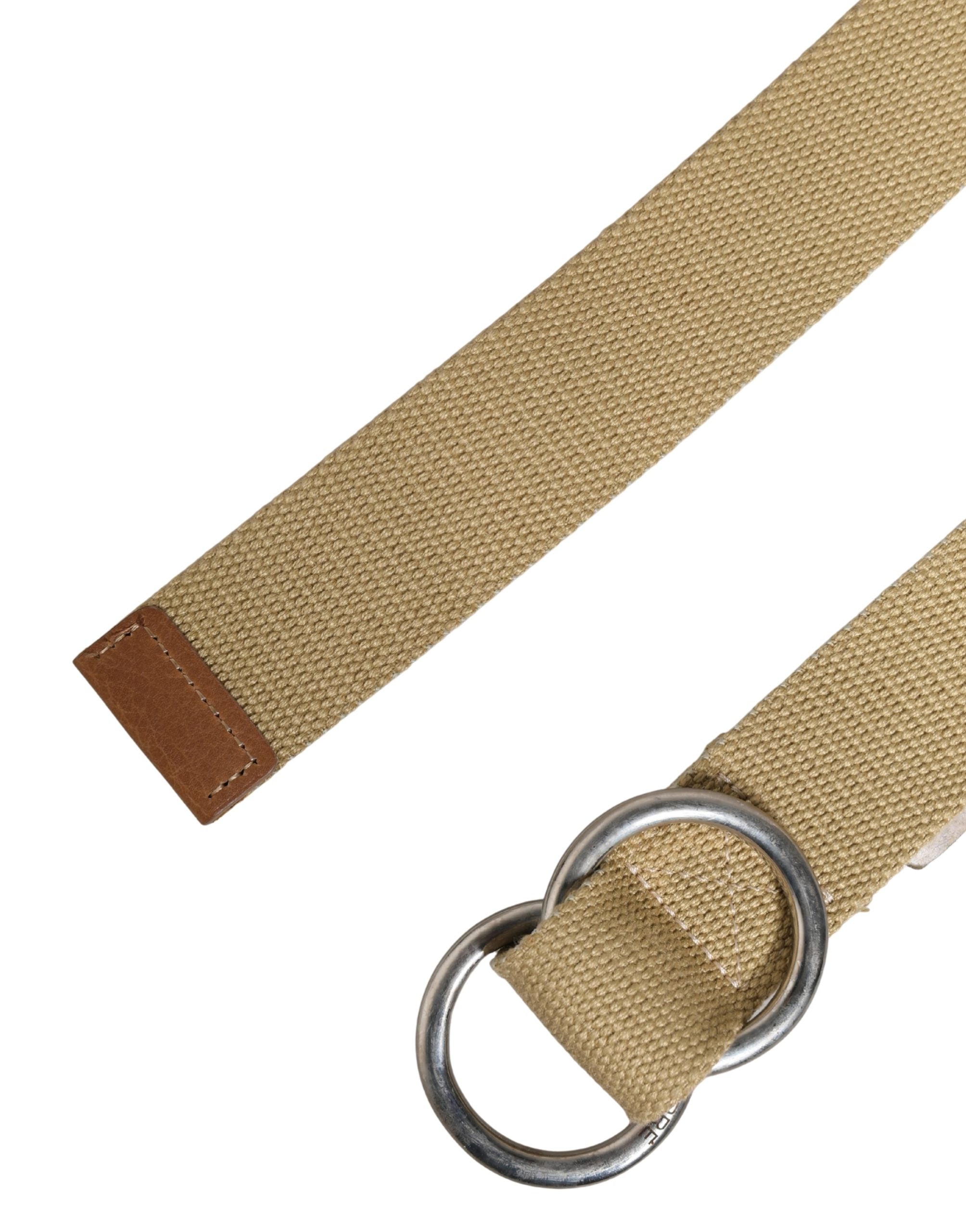 Men Beige Canvas Silver Metal Buckle Cintura Belt