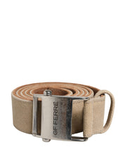 Men Beige Canvas Silver Metal Buckle Cintura Belt