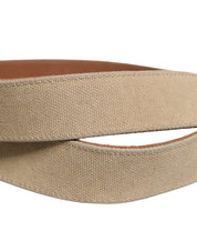 Men Beige Canvas Silver Metal Buckle Cintura Belt