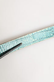 Women Green Leather Croco Print Studded Belt