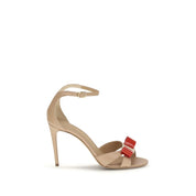 Beige Calf Leather Bos Taurus Stiletto Heel Sandals