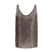 Brown Silk Sleeveles T-Shirt