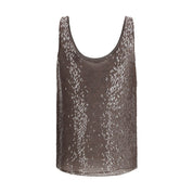 Brown Silk Sleeveles T-Shirt