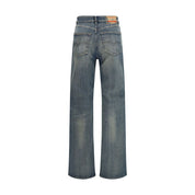 Blue Cotton Straight-Leg Jeans