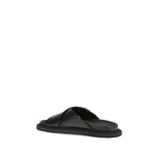 Black Calf Leather Bos Taurus Flat Sandals