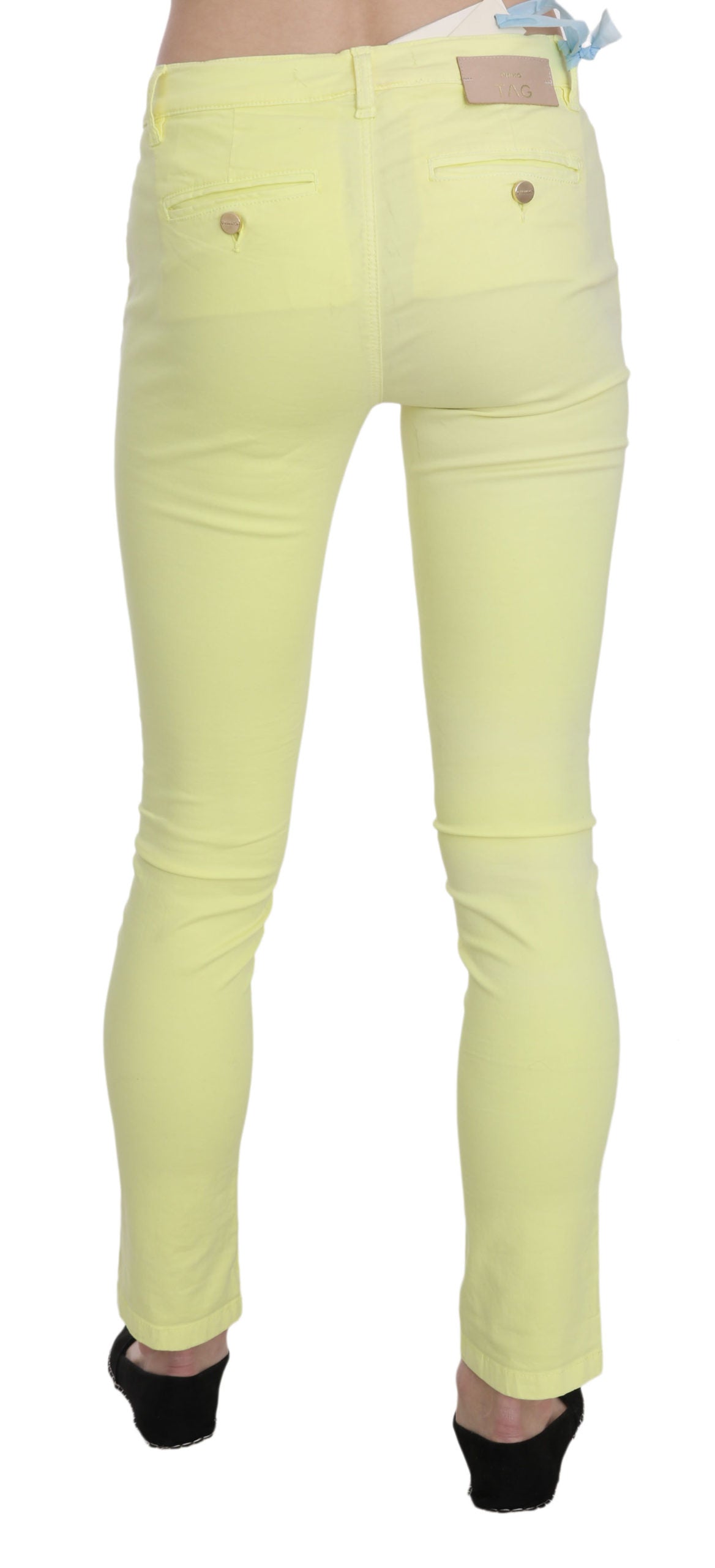 Gelbe Skinny-Freizeithose aus Baumwollstretch mit niedrigem Bund