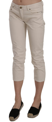 Jean capri court skinny taille basse en coton stretch beige