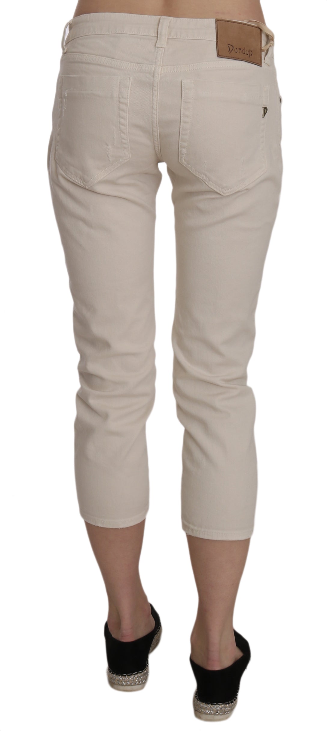 Jean capri court skinny taille basse en coton stretch beige