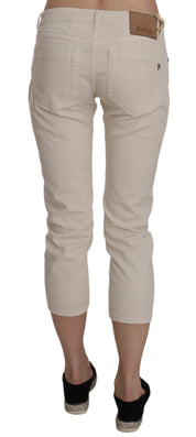 Jean capri court skinny taille basse en coton stretch beige