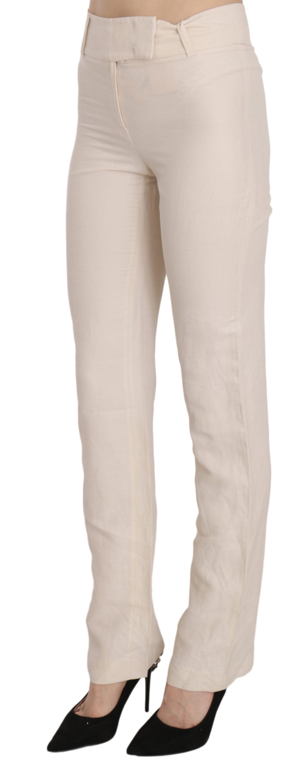 Pantalon évasé blanc taille haute en soie mélangée