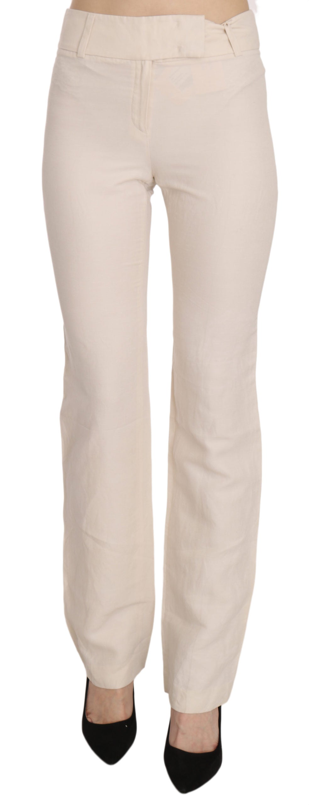 Pantalon évasé blanc taille haute en soie mélangée