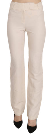 Pantalon évasé blanc taille haute en soie mélangée