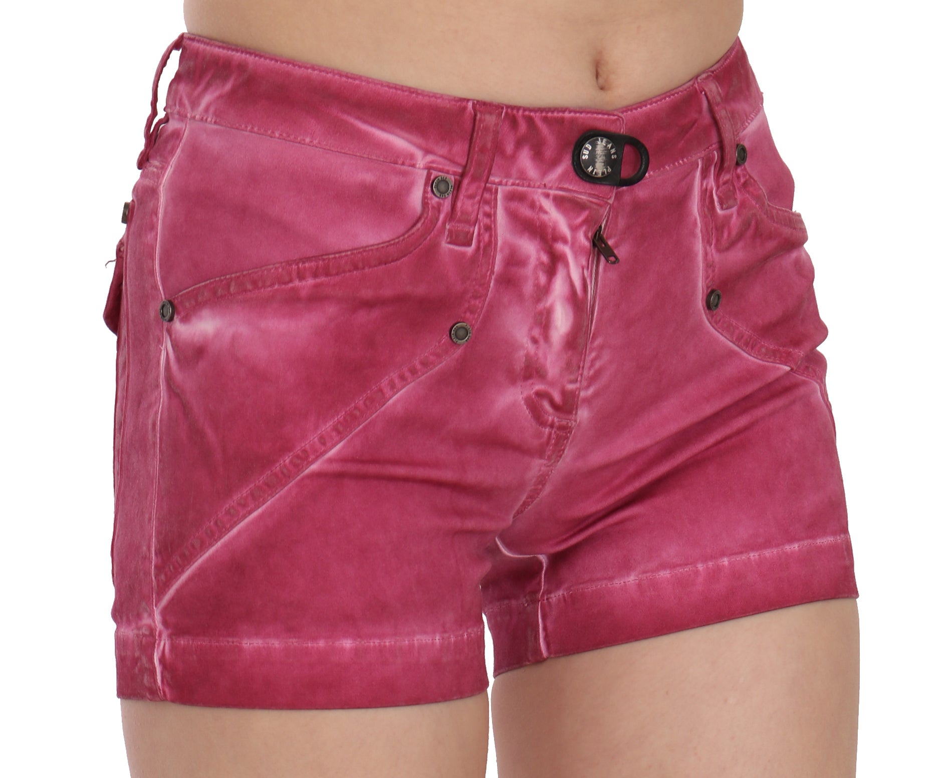 Mini short en denim de coton taille moyenne rose