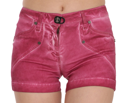 Mini short en denim de coton taille moyenne rose