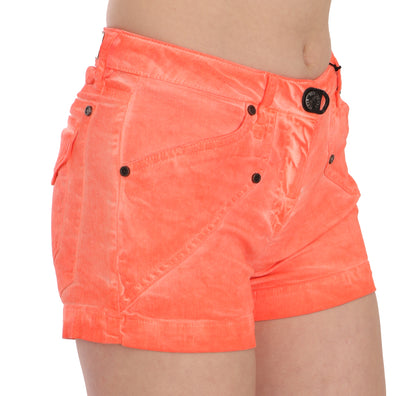 Orangefarbene Mini-Shorts aus Baumwolldenim mit mittlerer Taille