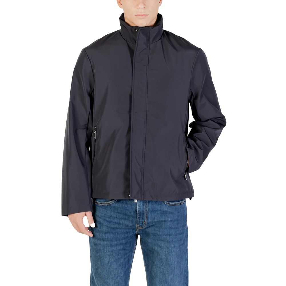 Blue Polyester Full-Length Jacket