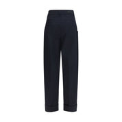 Blue Cotton Casual Pants