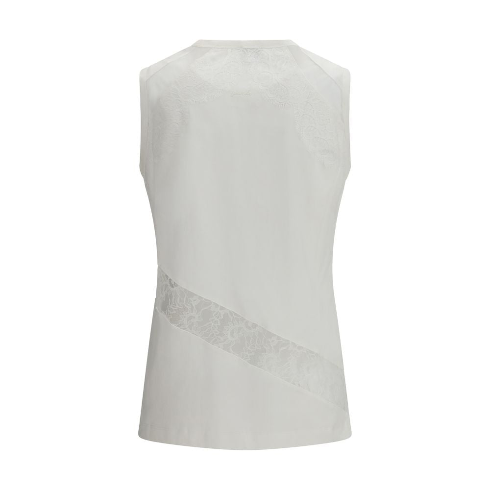 White Cotton Sleeveles T-Shirt