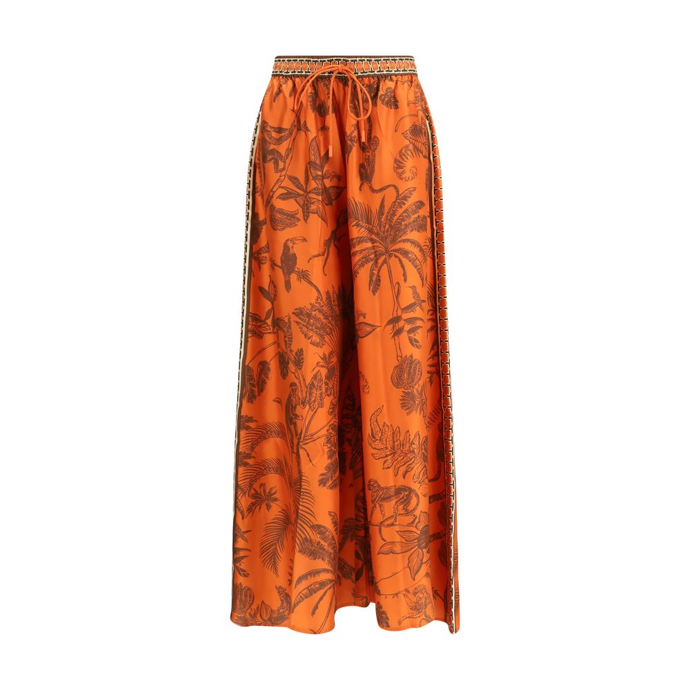 Orange Silk Casual Pants