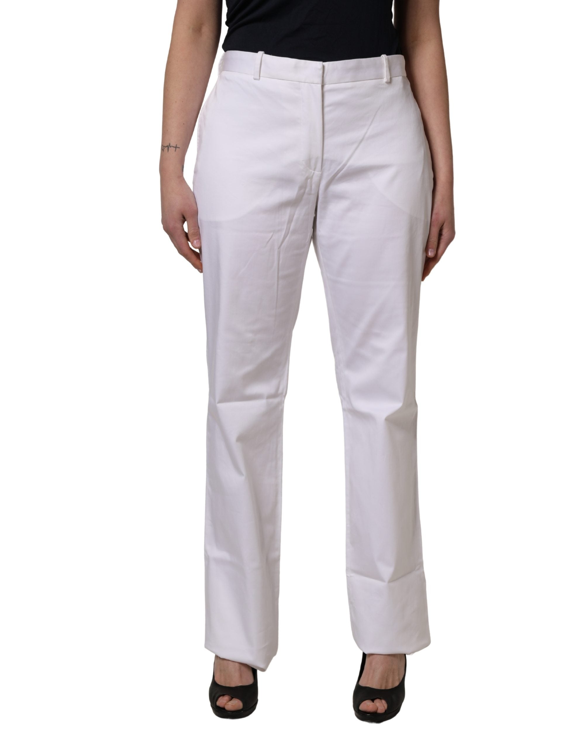 White Mid Waist Straight Chino Women Trouser Pants