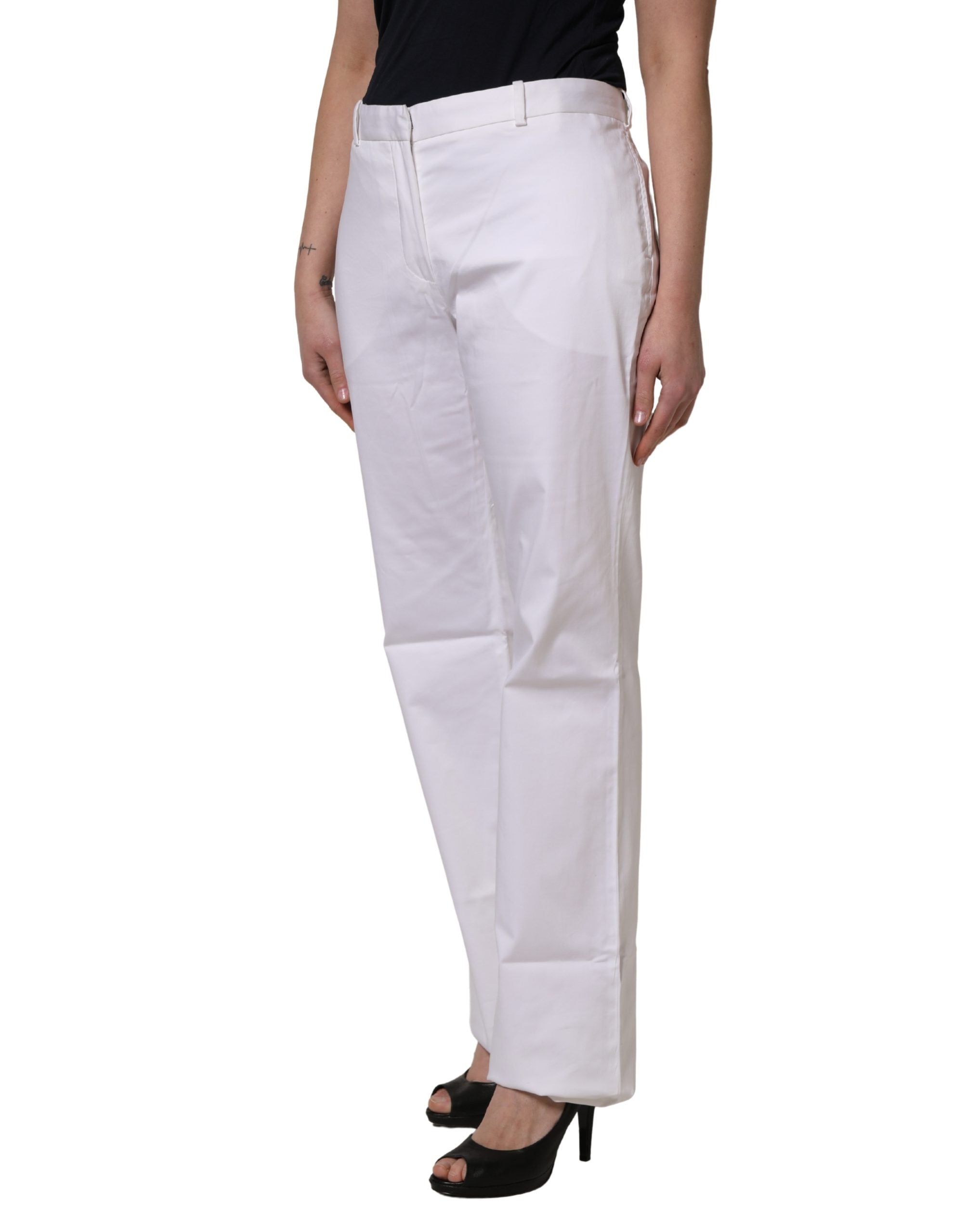 White Mid Waist Straight Chino Women Trouser Pants