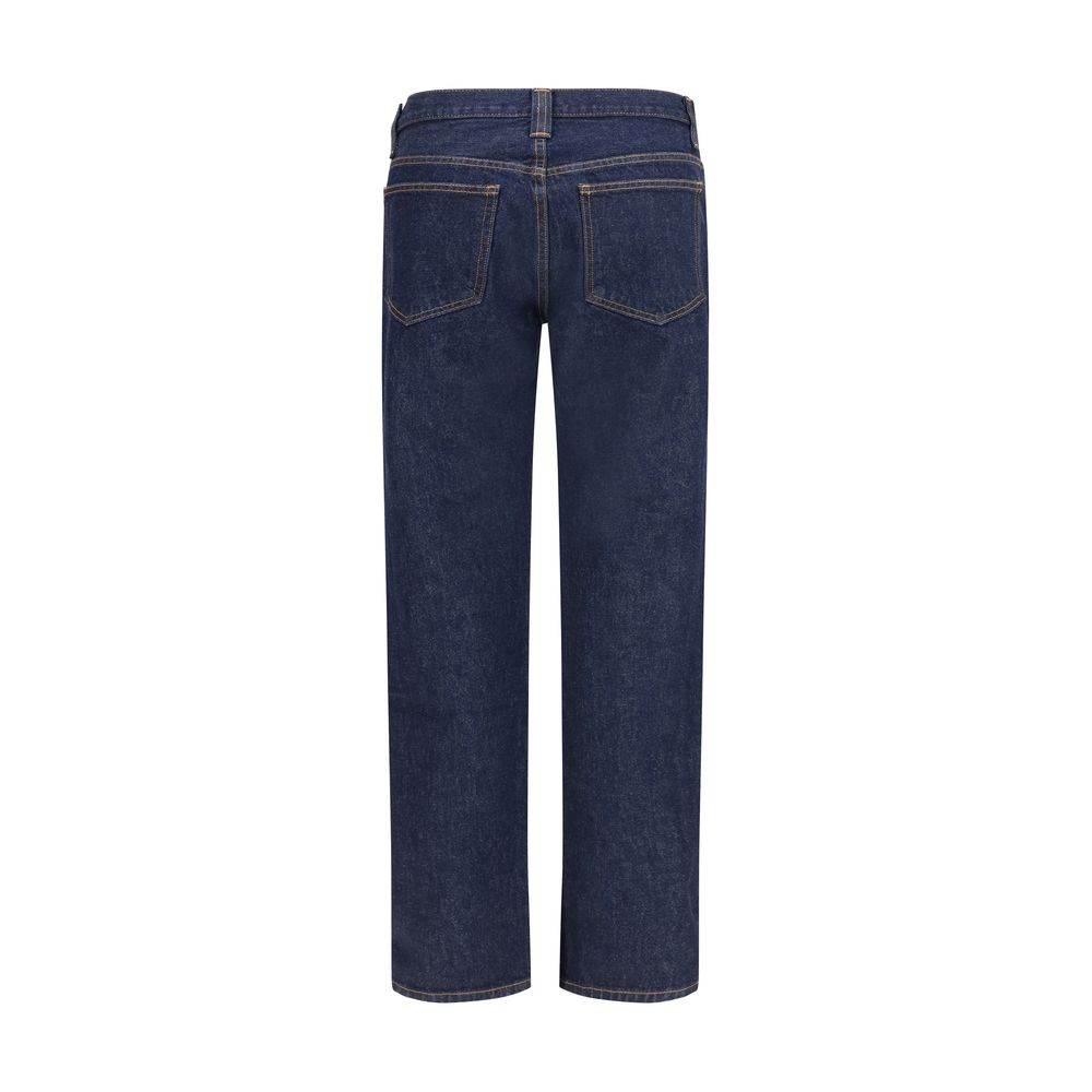 Blue Cotton Straight-Leg Jeans