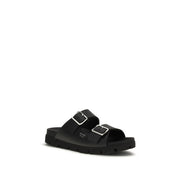 Black Calf Leather Bos Taurus Flat Sandals