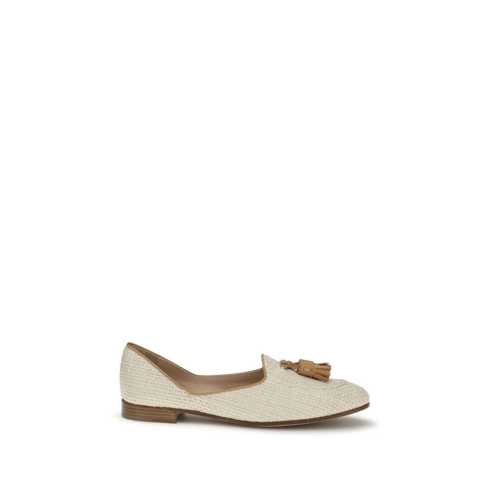Beige Raffia Slip-On Loafers