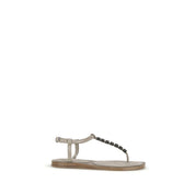 Beige Calf Leather Bos Taurus Flat Sandals