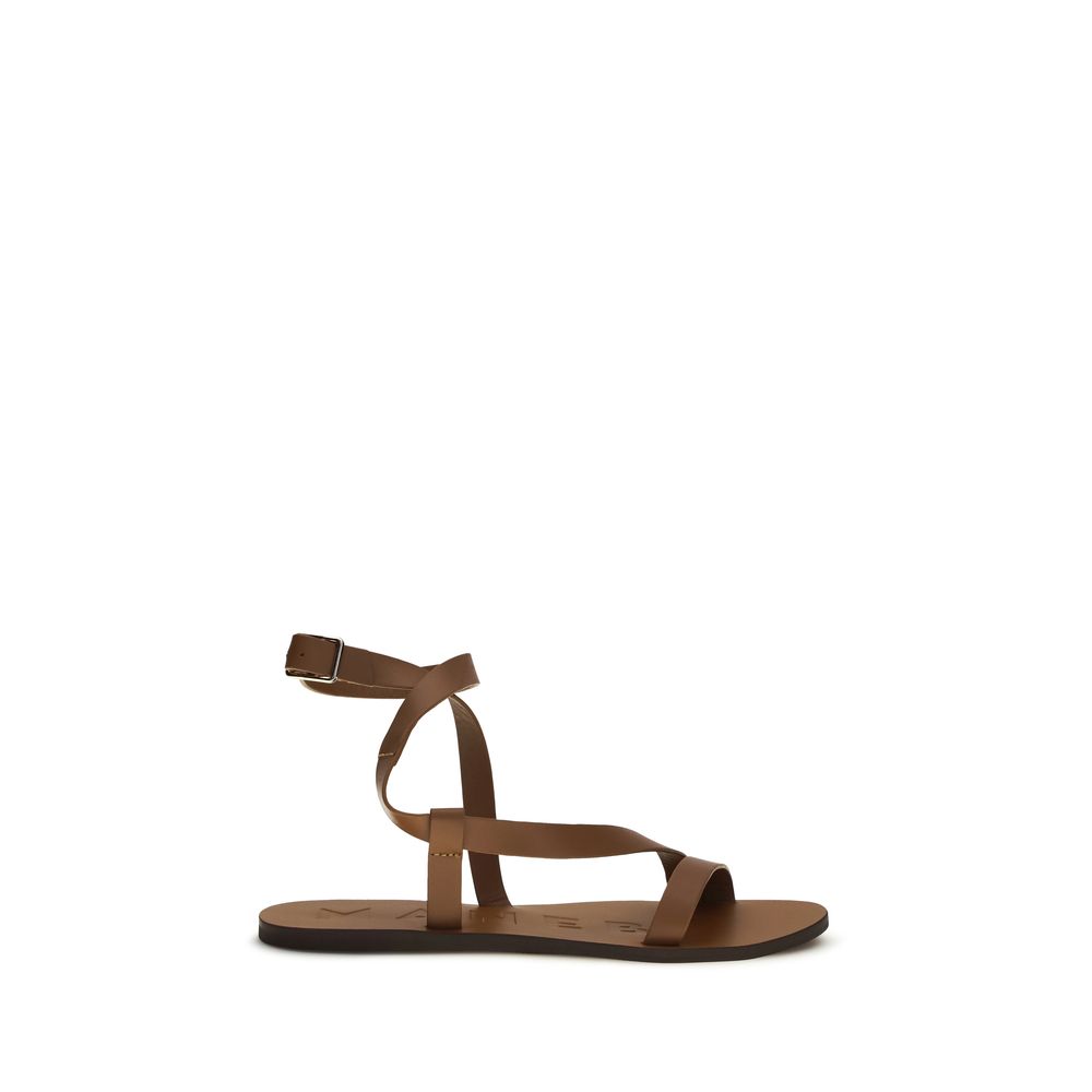 Brown Calf Leather Bos Taurus Flat Sandals