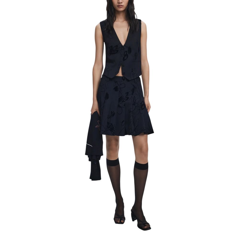 Black Polyester Mini Skirt