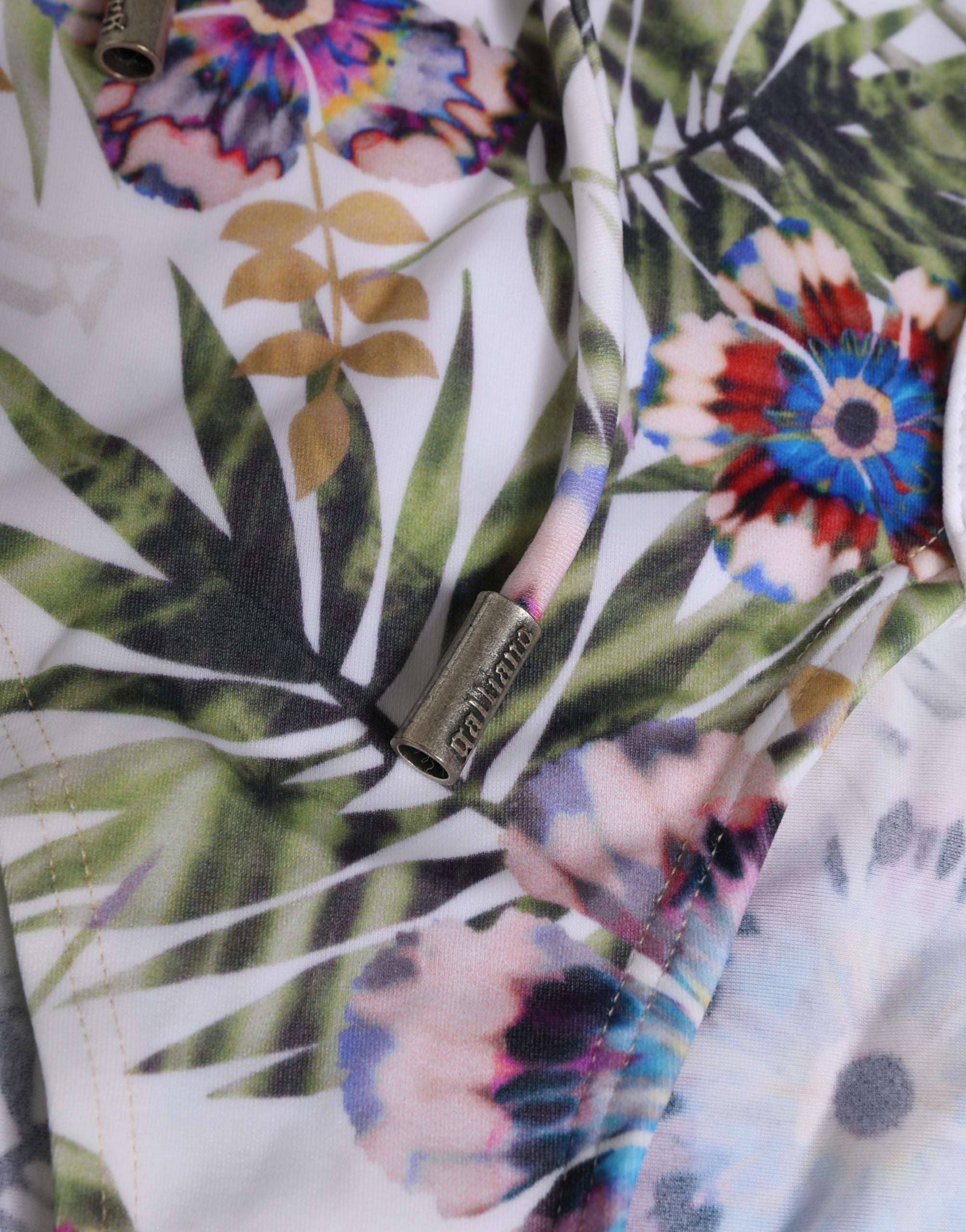 White Floral Print Strapless One-Piece Swimsuit Swimwear