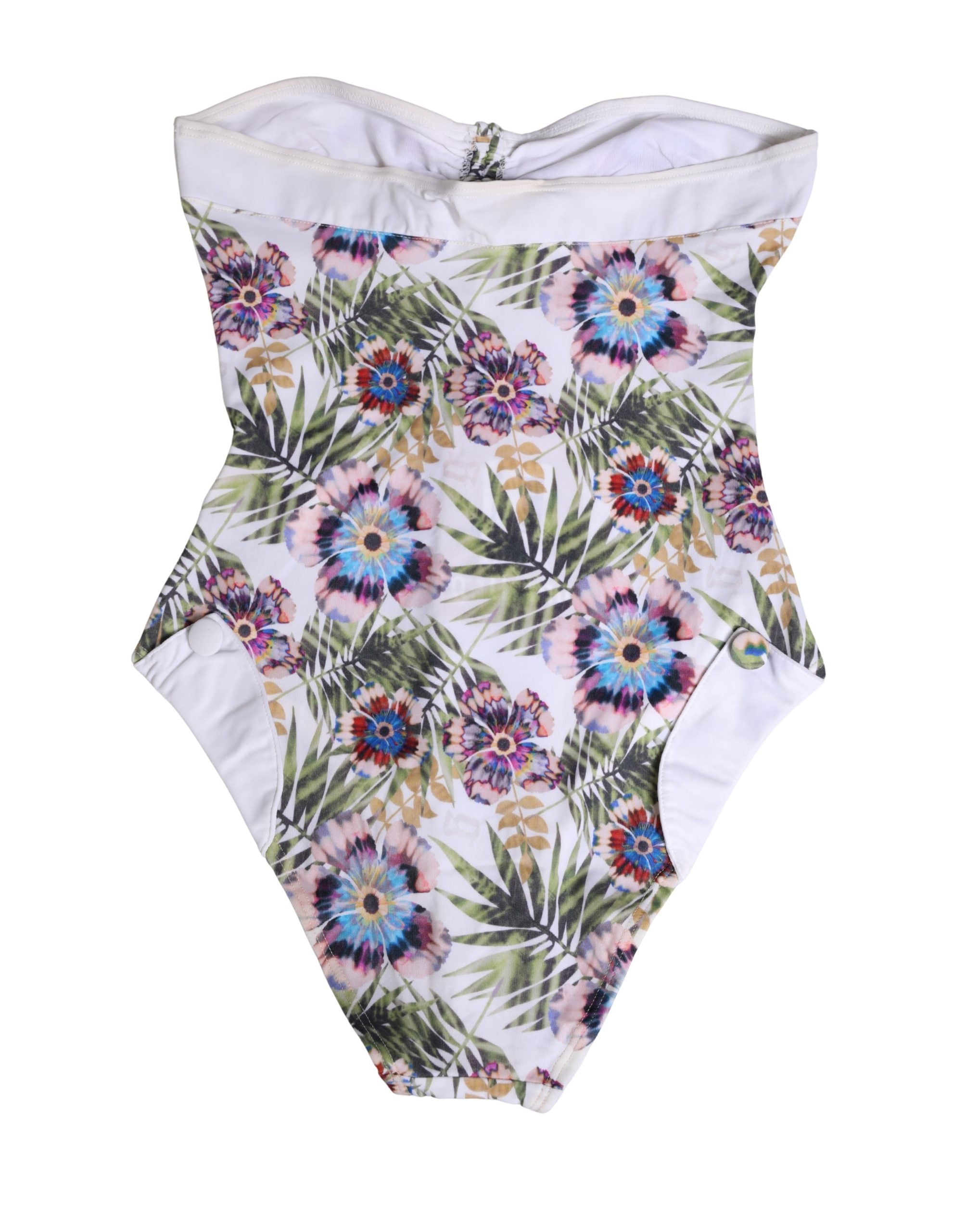 White Floral Print Strapless One-Piece Swimsuit Swimwear