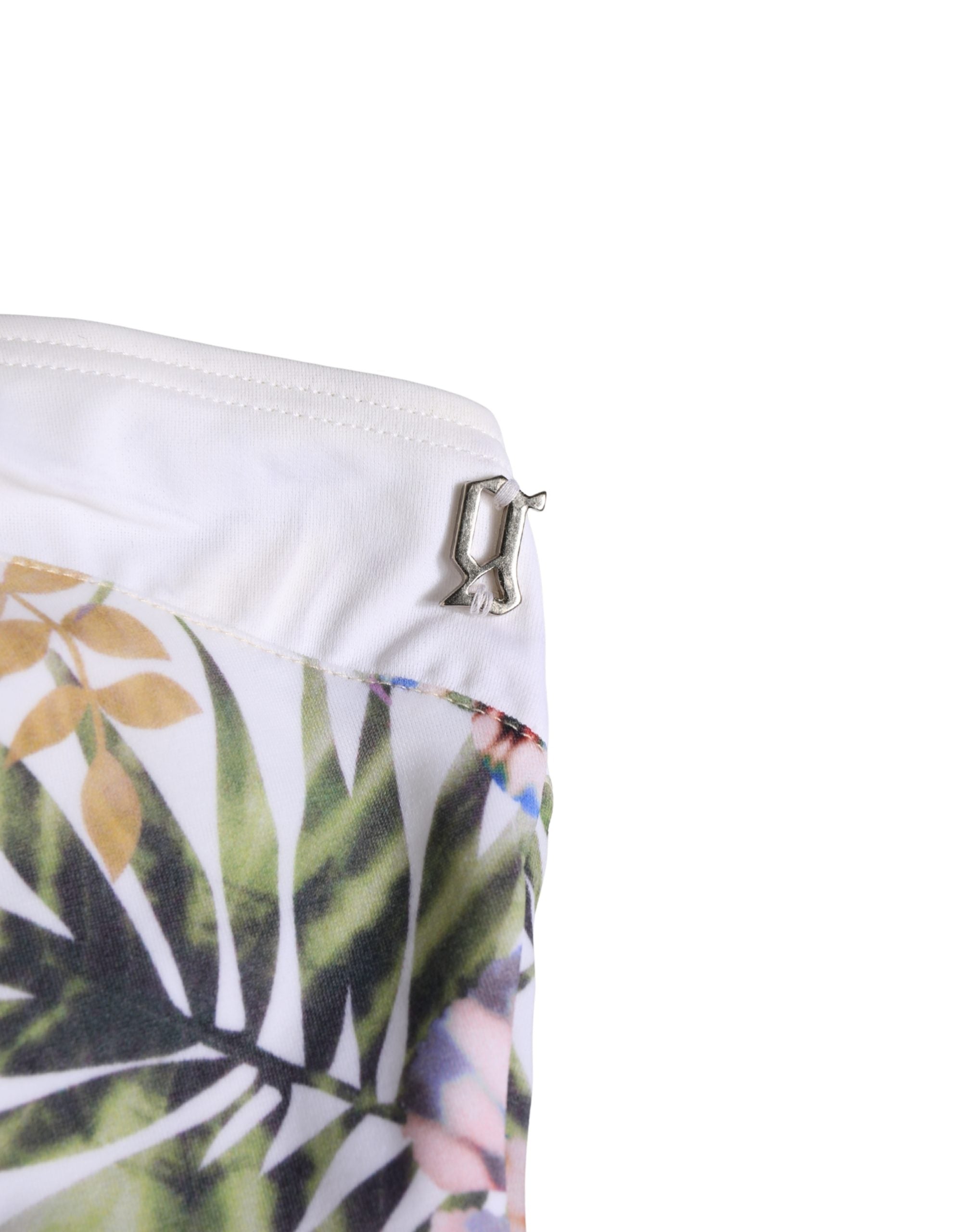 White Floral Print Strapless One-Piece Swimsuit Swimwear