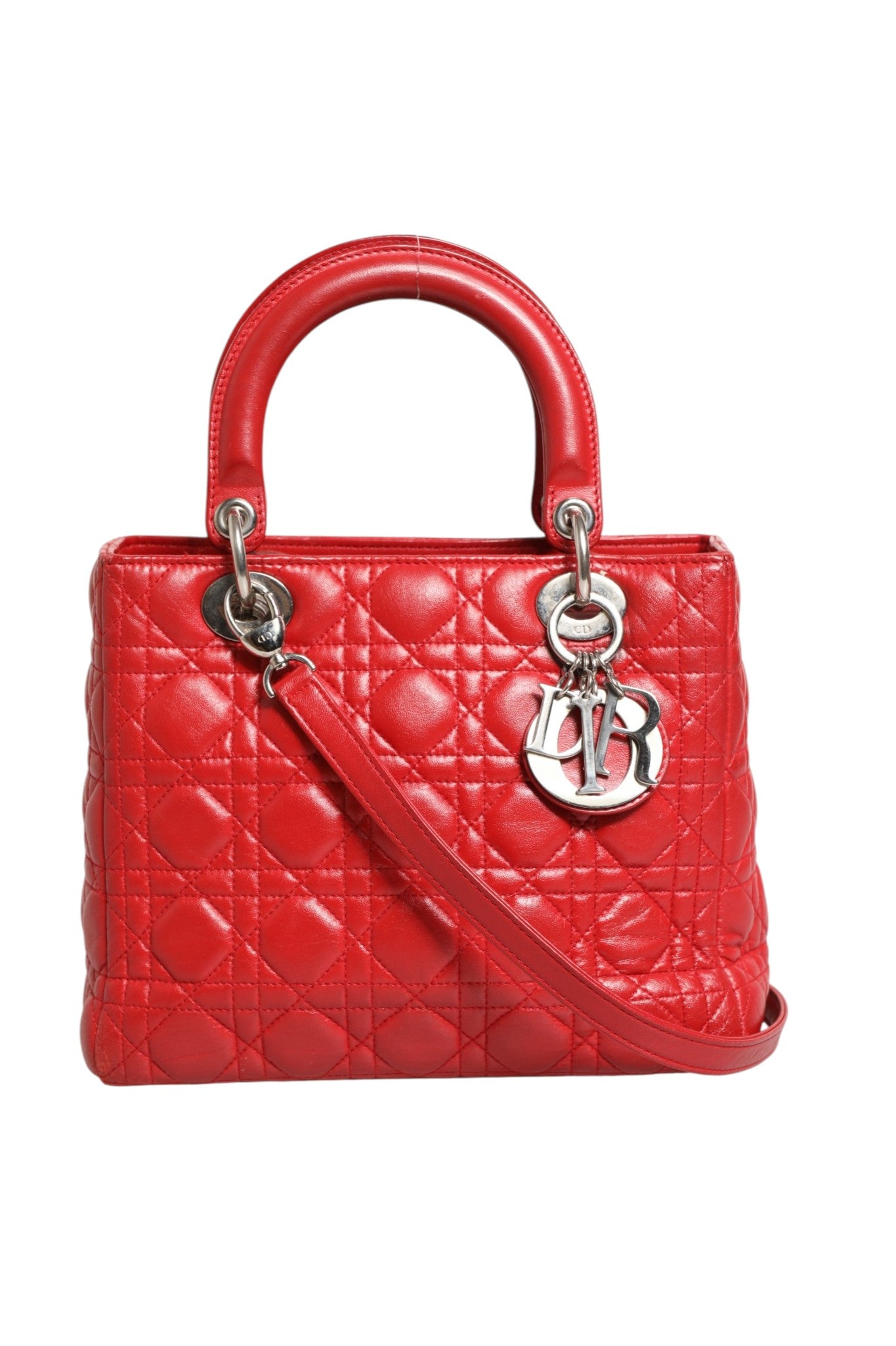 Red Cannage Lambskin Leather Lady Dior Bag