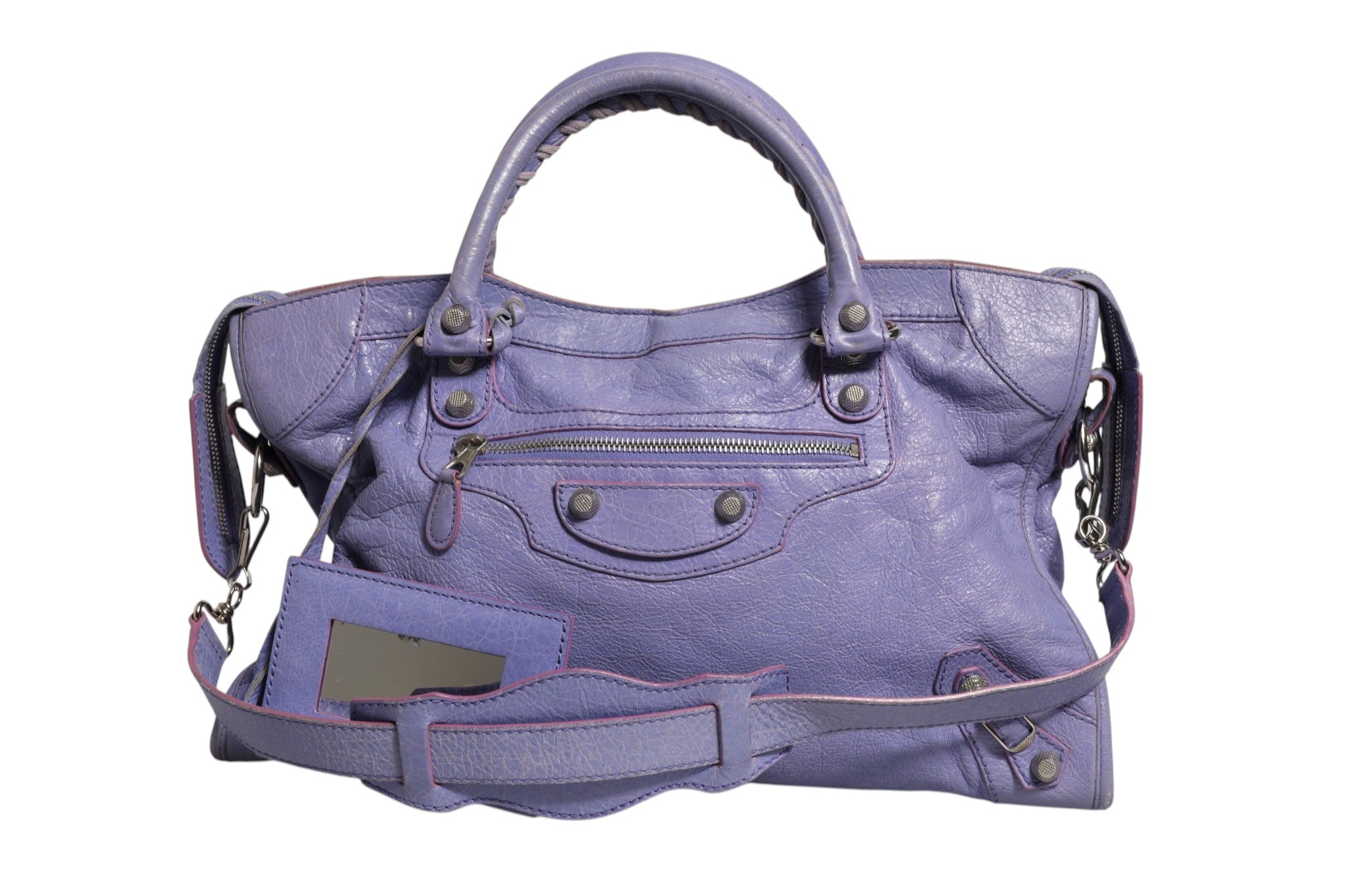Purple Leather City Bag With Hardware