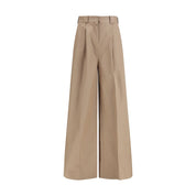 Beige Cotton Flared Pants