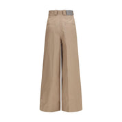 Beige Cotton Flared Pants