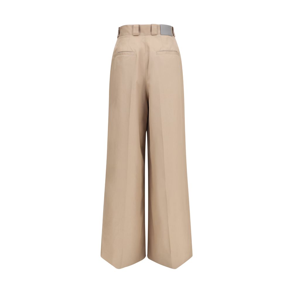 Beige Cotton Flared Pants