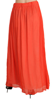 Elegant Orange Pleated Maxi Skirt