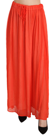 Elegant Orange Pleated Maxi Skirt