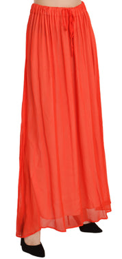 Elegant Orange Pleated Maxi Skirt