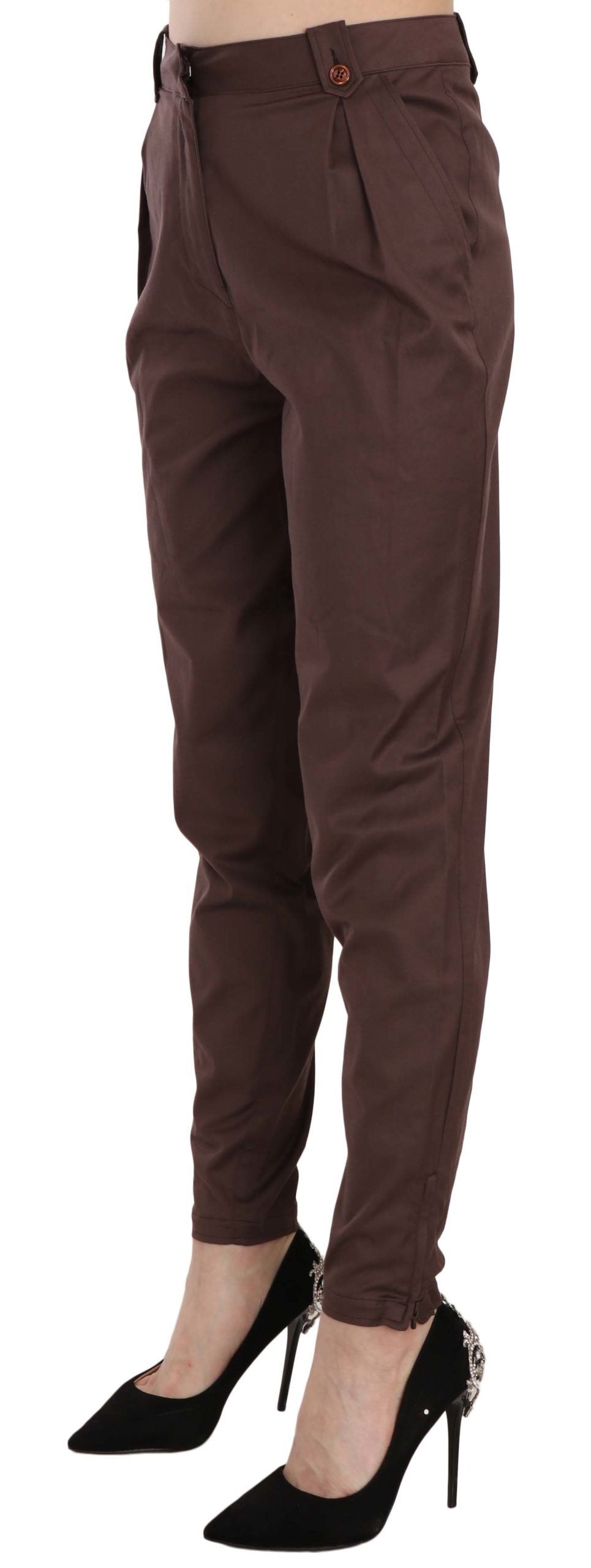 Pantalon formel fuselé taille haute marron