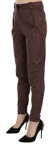 Pantalon formel fuselé taille haute marron