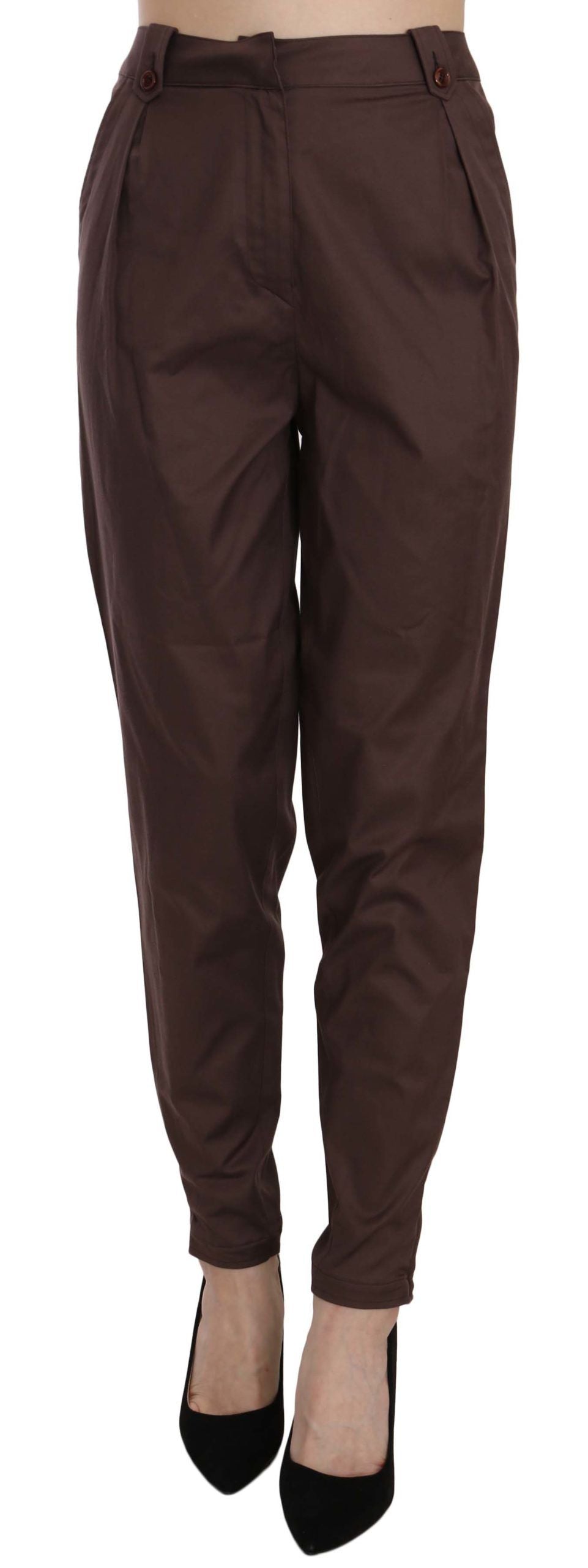 Pantalon formel fuselé taille haute marron