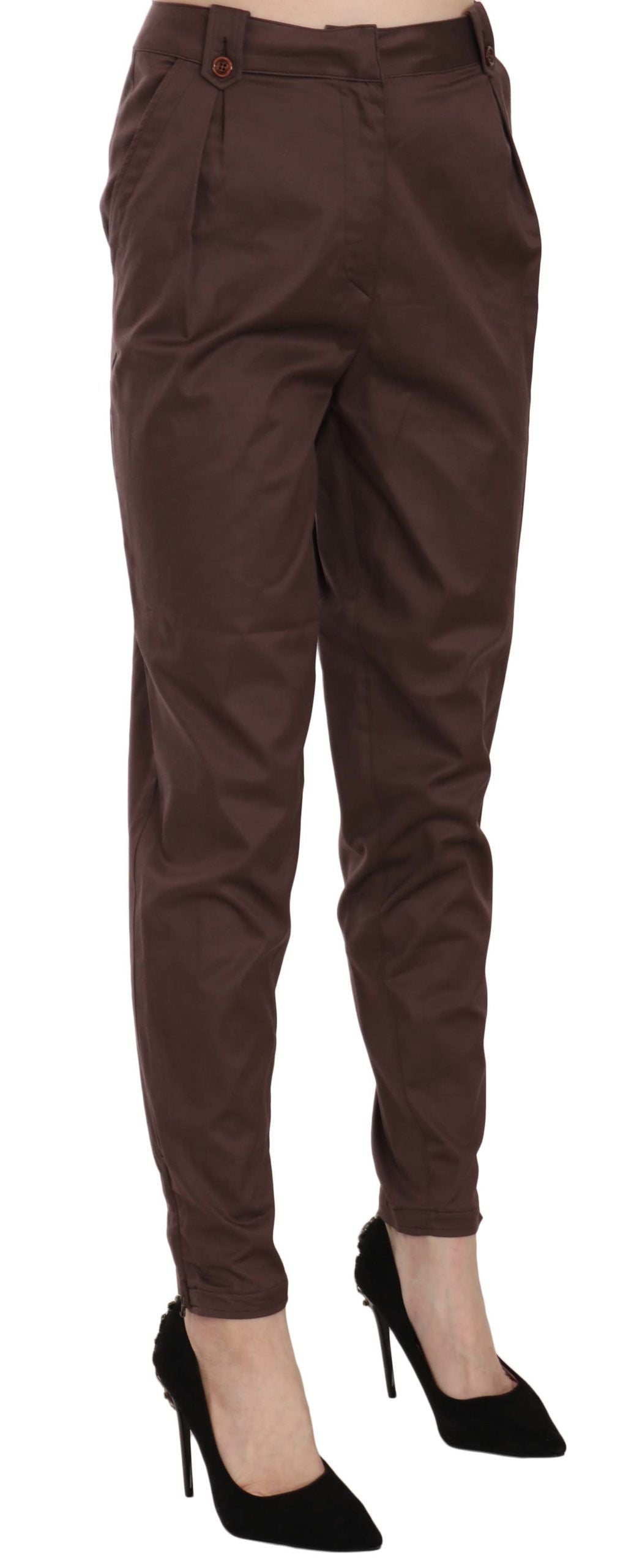 Pantalon formel fuselé taille haute marron