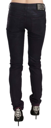 Schwarze Skinny-Jeanshose aus Baumwolle mit niedriger Taille