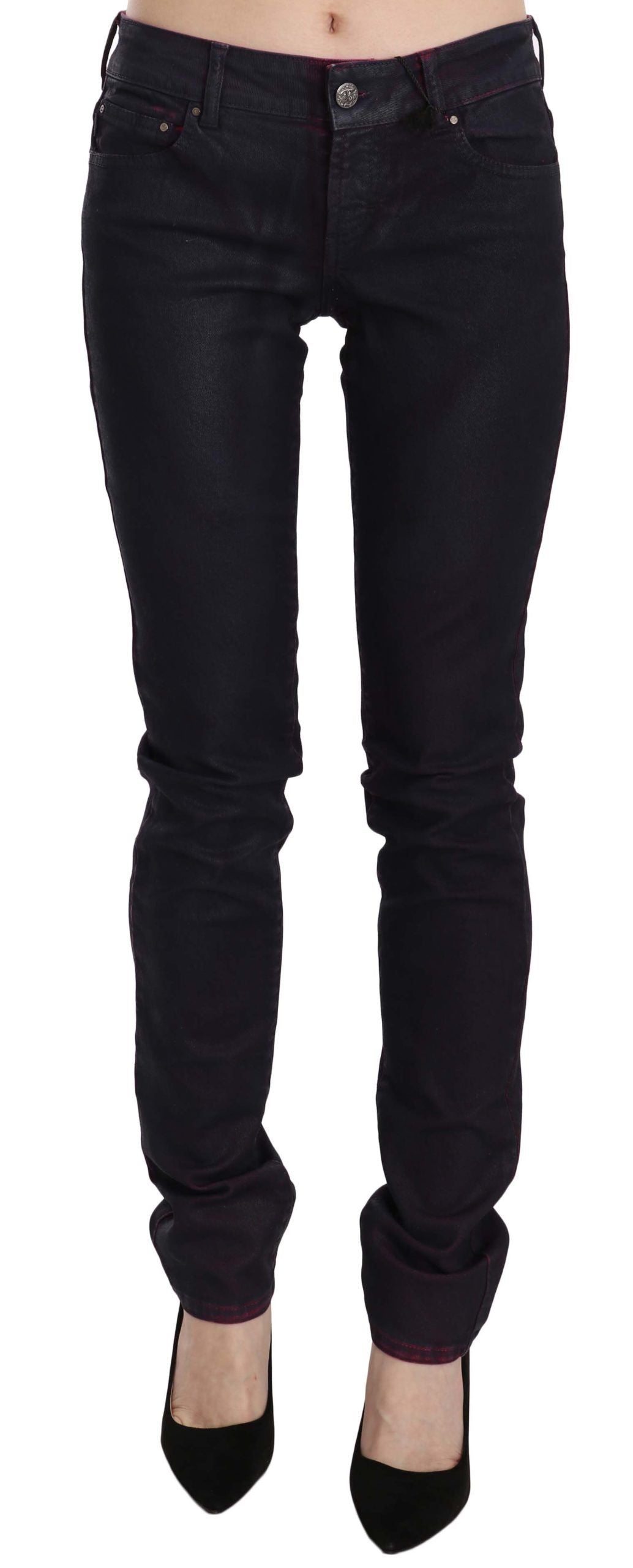 Schwarze Skinny-Jeanshose aus Baumwolle mit niedriger Taille